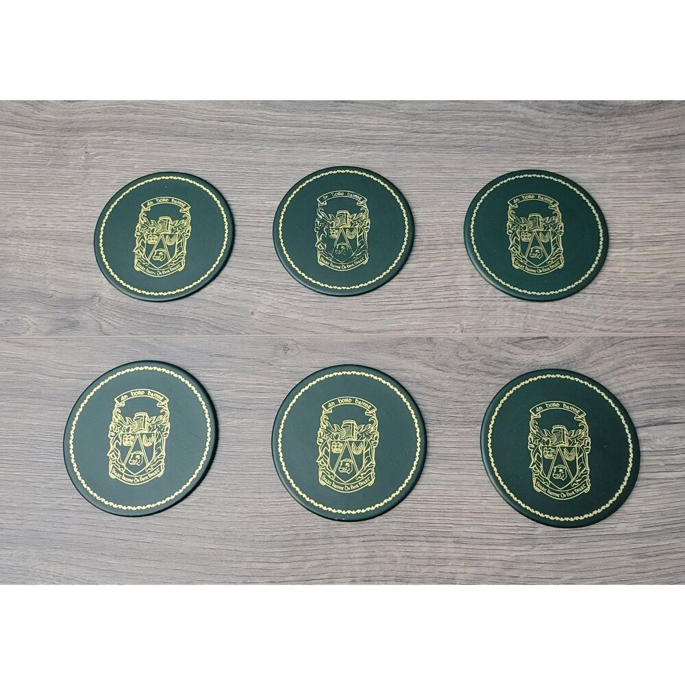 VTG An Bord Bainne Irish Dairy Board Leather Coasters Set Of 6 Green Gold Foil